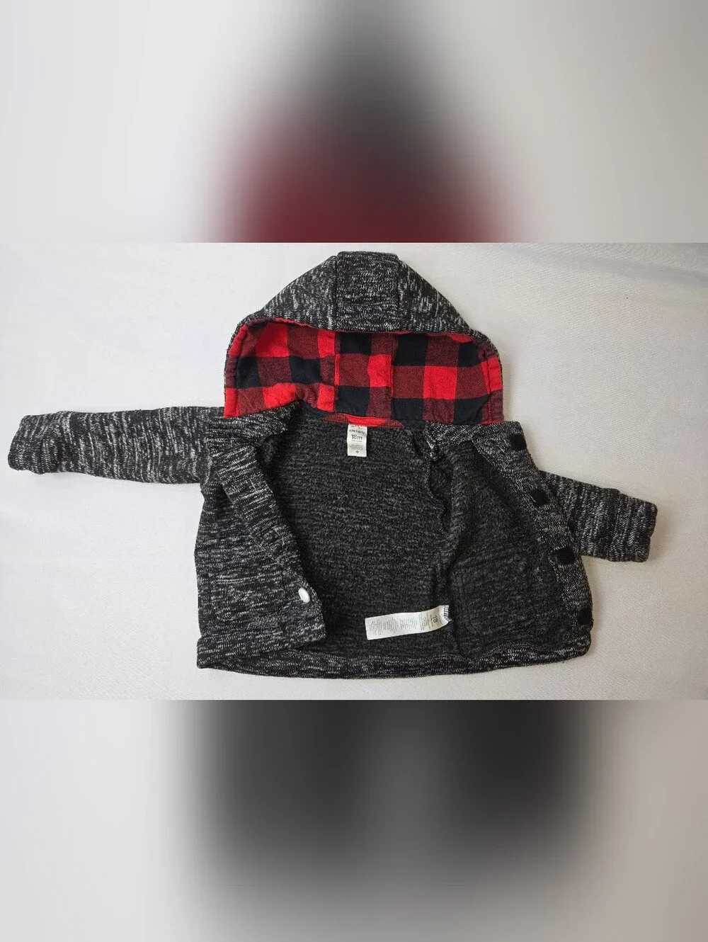 Carter's Black & Gray Hooded Toggle Jacket with Red Plaid Hood Trim